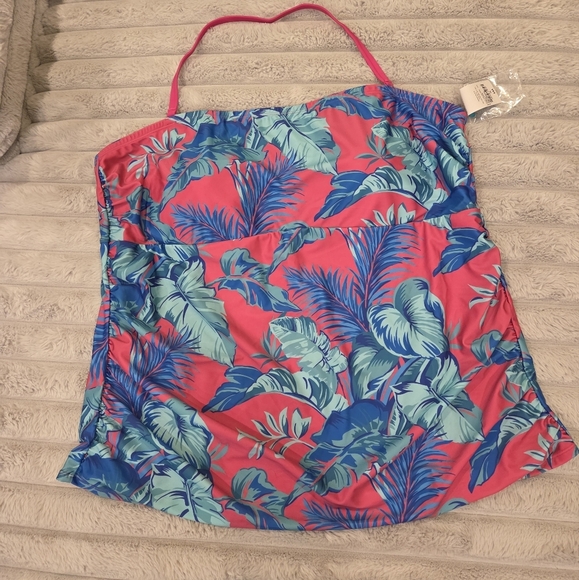 OUTDOOR OASIS Tropical Pink and Blue Halter Top - Picture 1 of 4